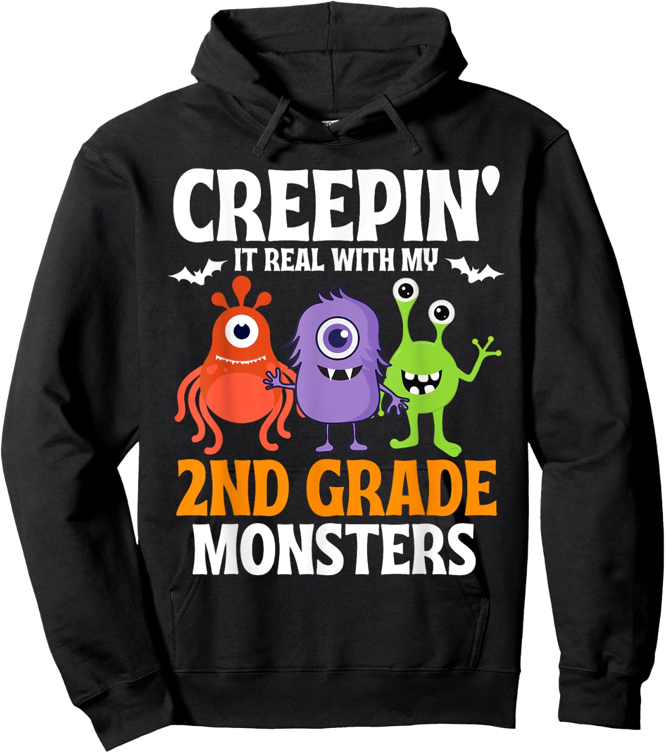Creepin' It Real with My 2nd Second Grade Monsters Halloween Hoodie - Hoodie | Black