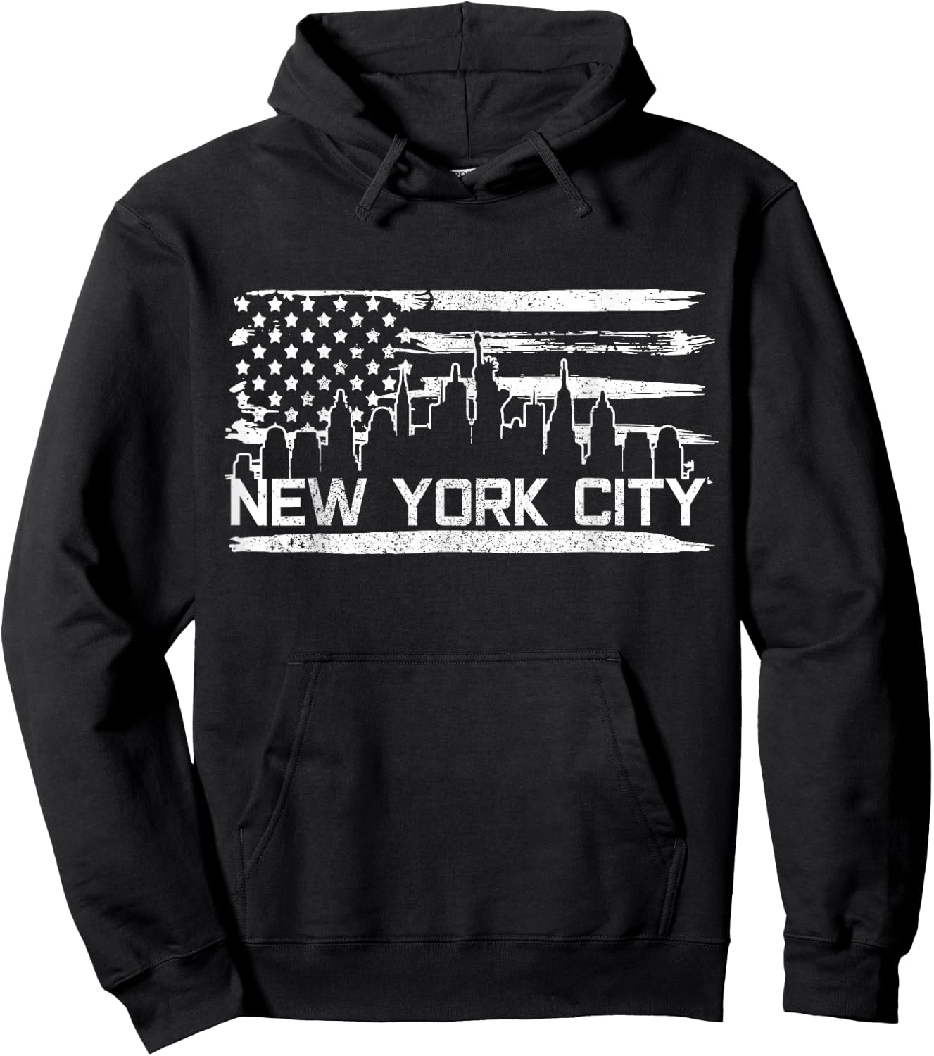 New York City Skyline American Flag Souvenir Gift Hoodie - Hoodie | Black
