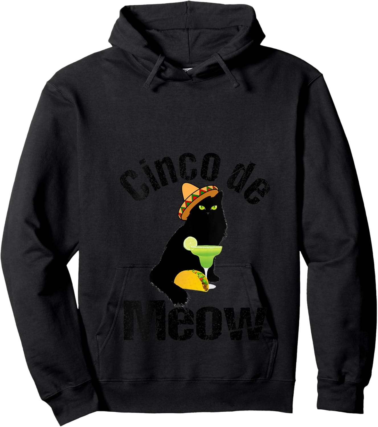 Women's Cinco de Meow - Fun Margarita Taco Cat Cinco de Mayo V-Neck Hoodie - Hoodie | Black
