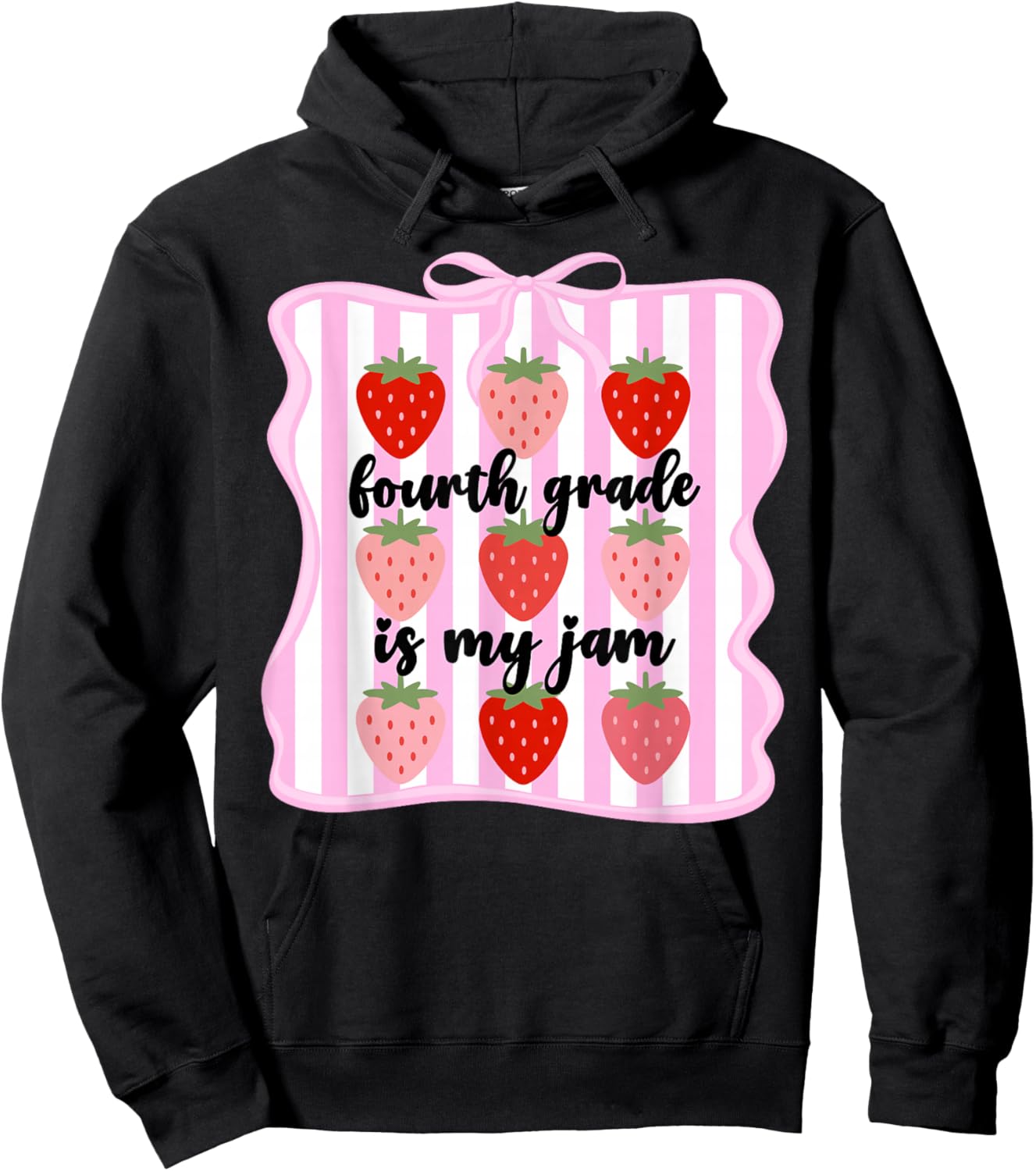 Fourth Grade is My Jam Strawberry Cute 4th Grade Teacher Bow Hoodie - Hoodie | Black