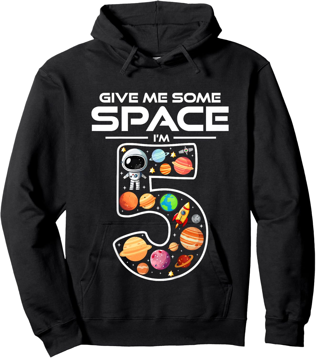 Kids 5 Year Old Boy Astronaut Space Birthday 5th Birthday Boys Hoodie - Hoodie | Black