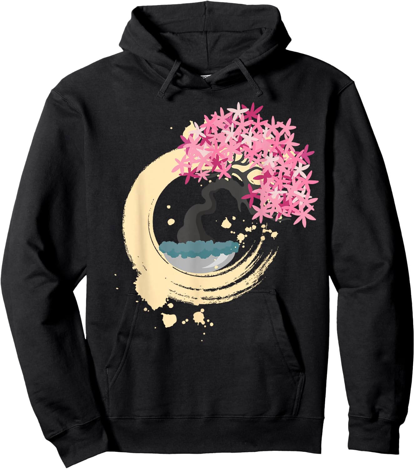 Enso Shirt Zen Circle Pink Bonsai Tree in Enso Ring Hoodie - Hoodie | Black