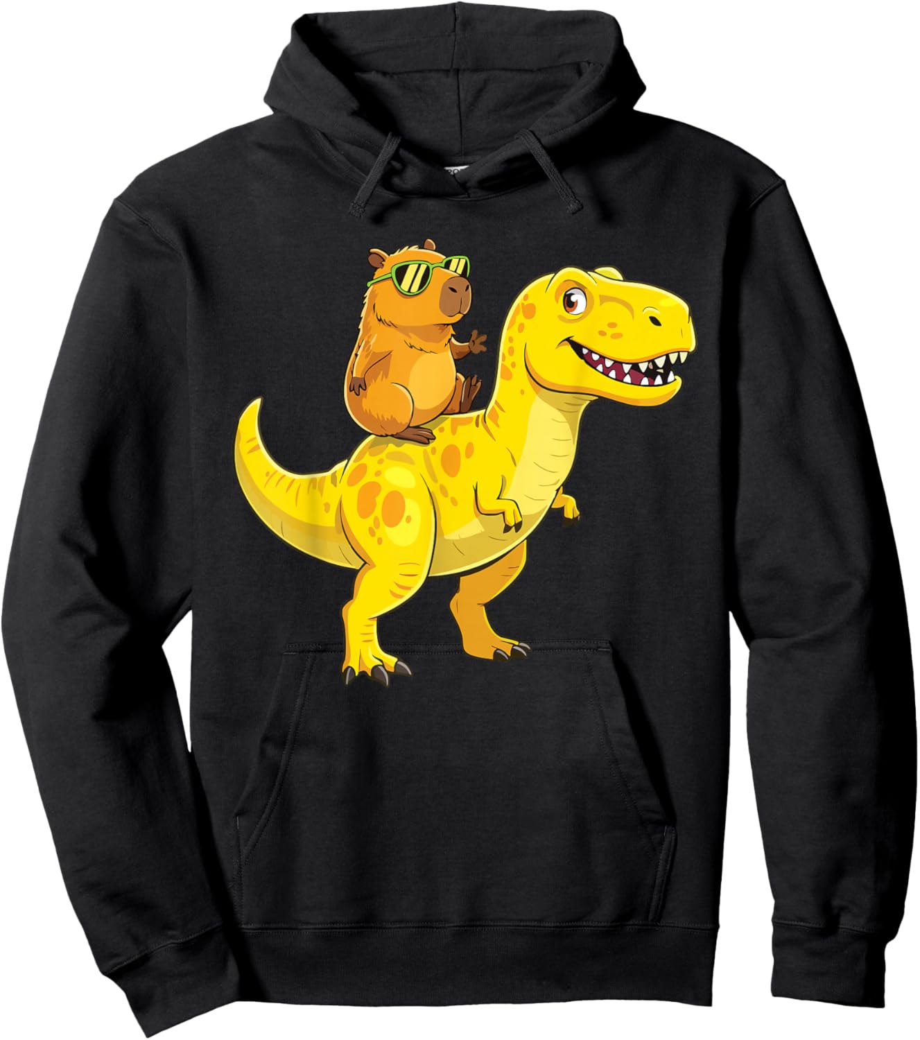 Funny Capybara Riding Cute Dinosaur T-Rex Lovers Hoodie - Hoodie | Black