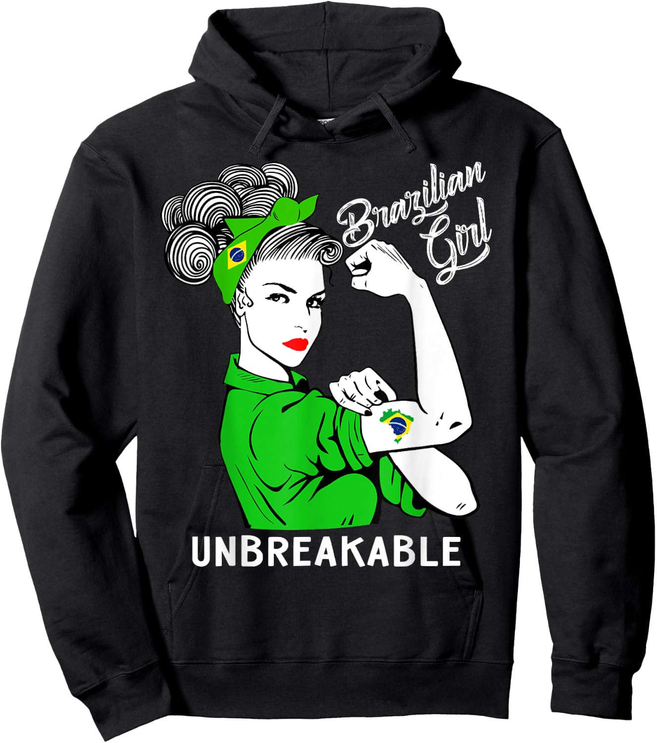 Brazilian Girl Unbreakable Heritage Brazil Flag Gift Hoodie - Hoodie | Black