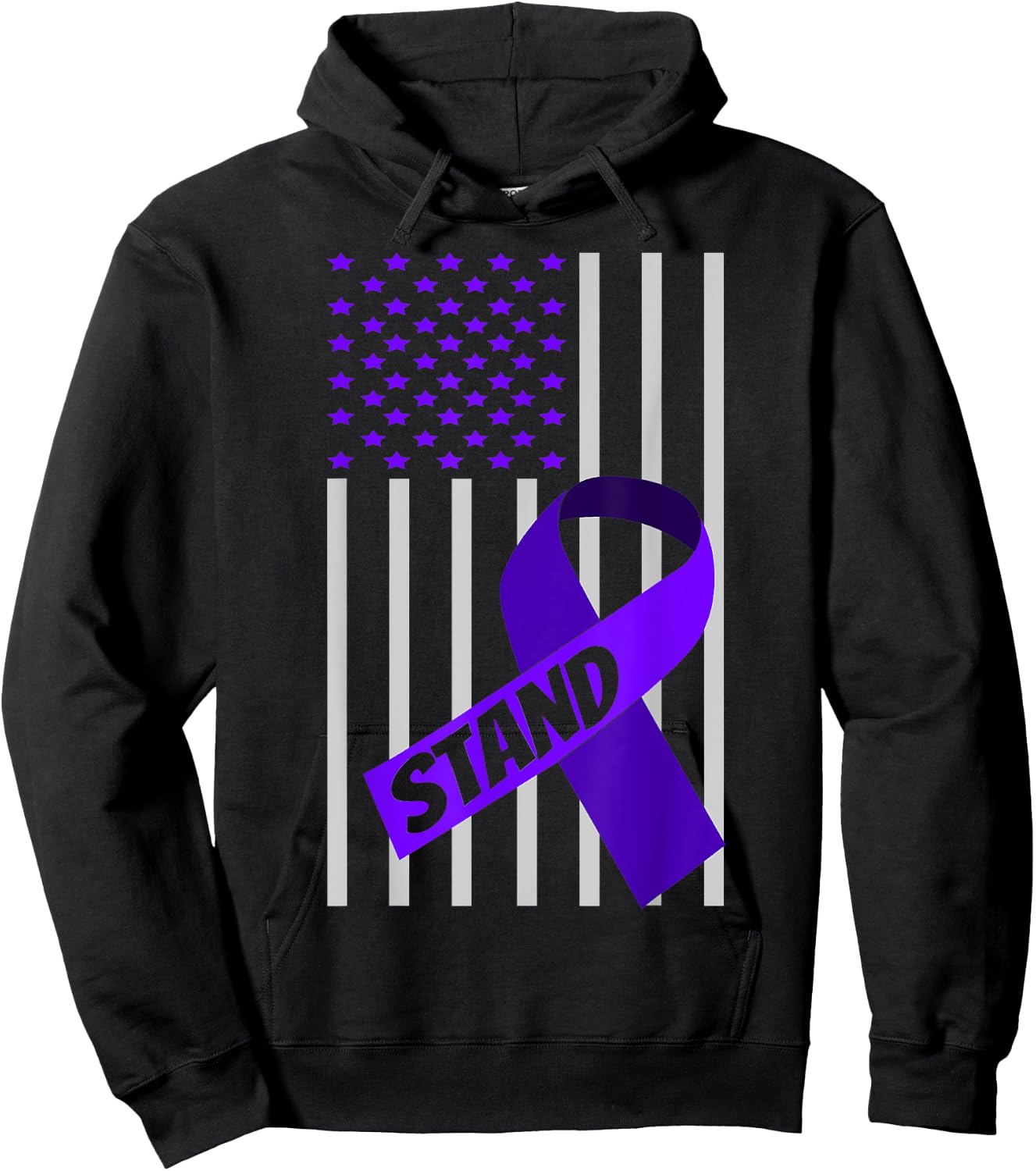 USA Flag Purple Ribbon Products Opioid Overdose Awareness Men Hoodie - Hoodie | Black