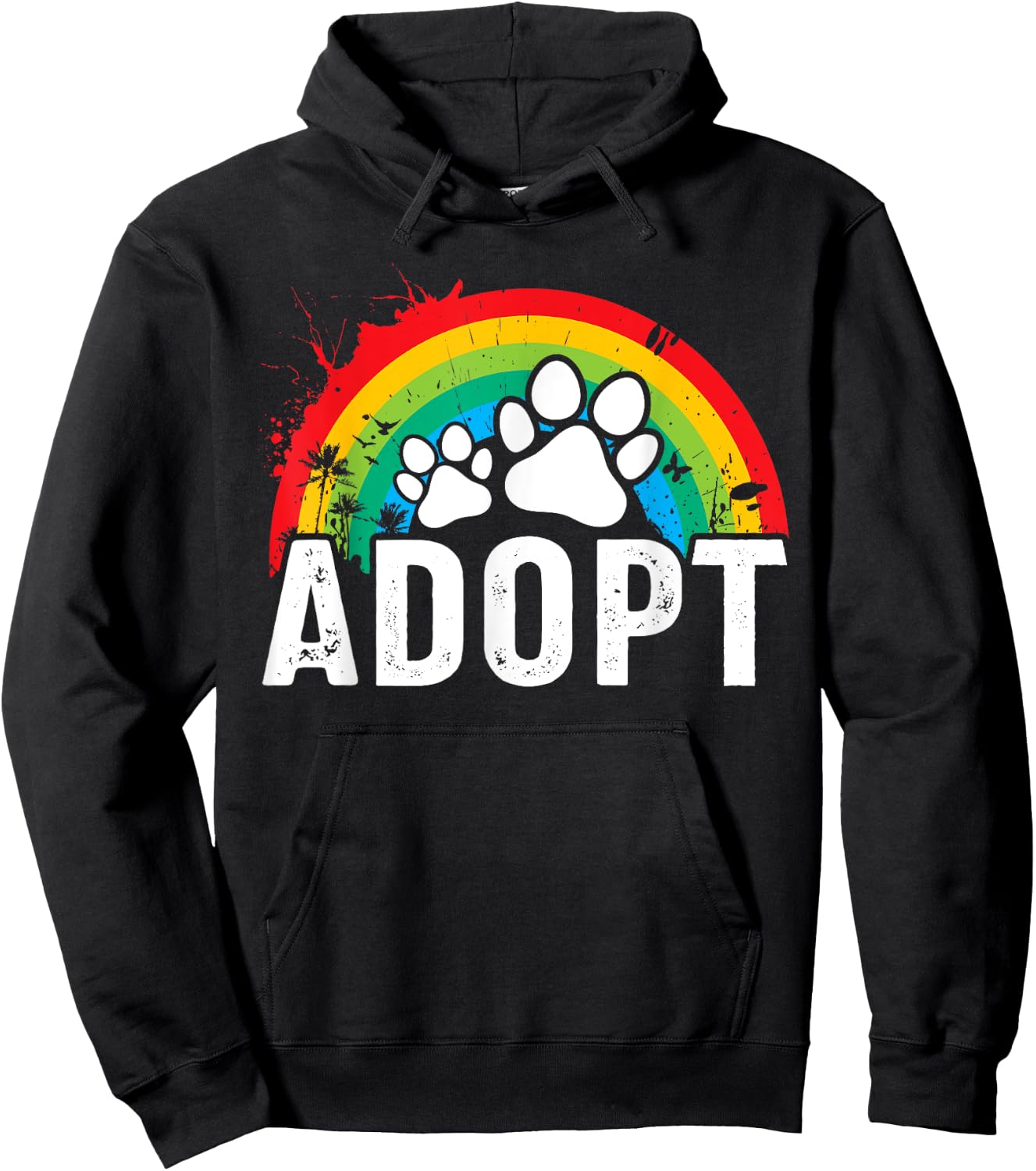 Vintage Rainbow Adopt A Dog Rescue Foster Adoption Month Women Kids Hoodie - Hoodie | Black