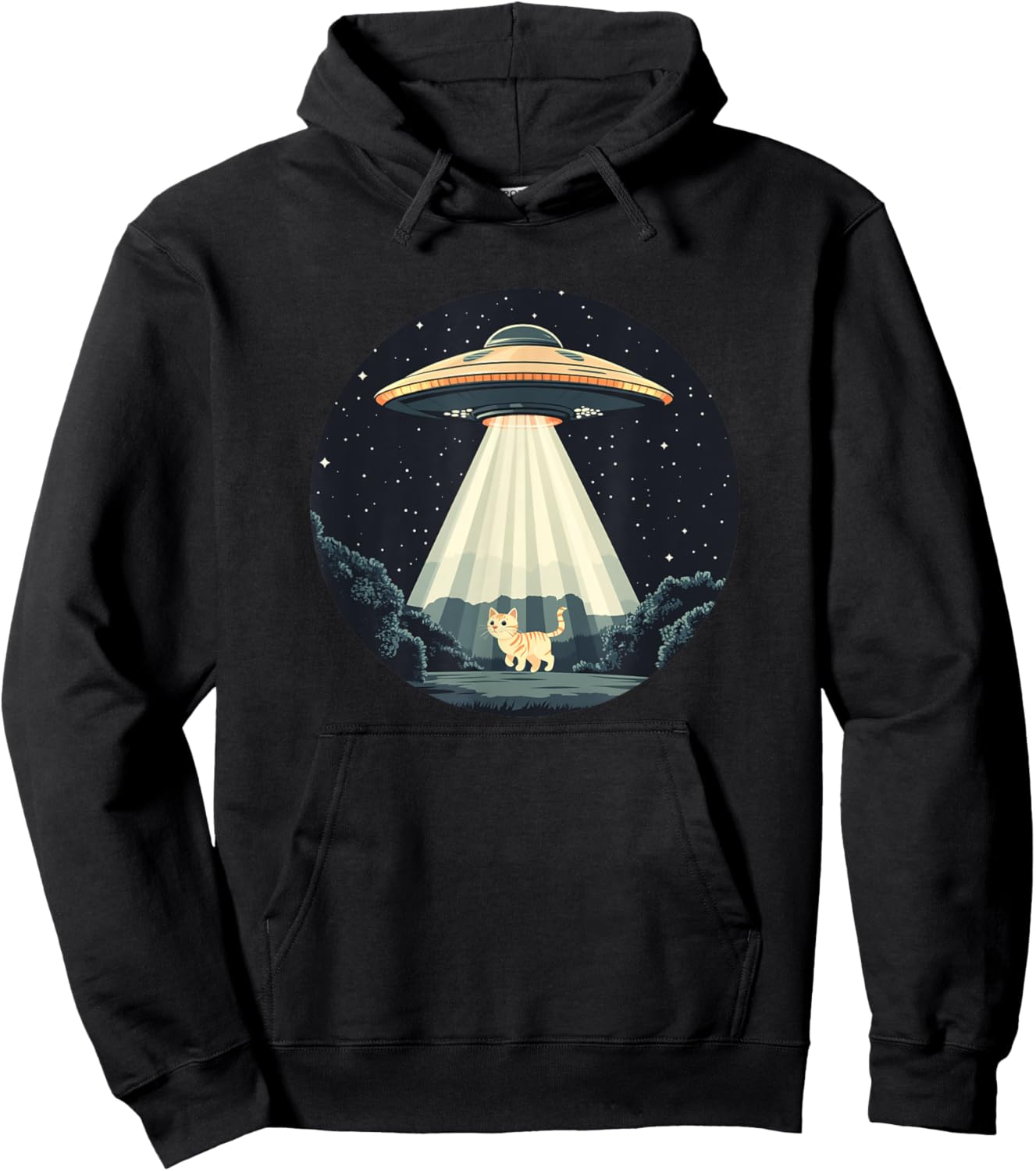 Funny UFO Beaming a Cat for Space Enthusiasts Women Kids Hoodie - Hoodie | Black