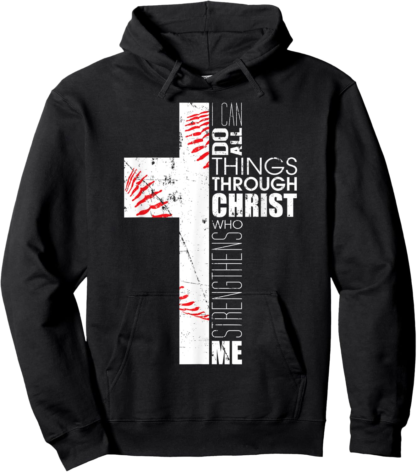 Philippians 4:13 Baseball Cross Gifts Christian Bible Verse Hoodie - Hoodie | Black
