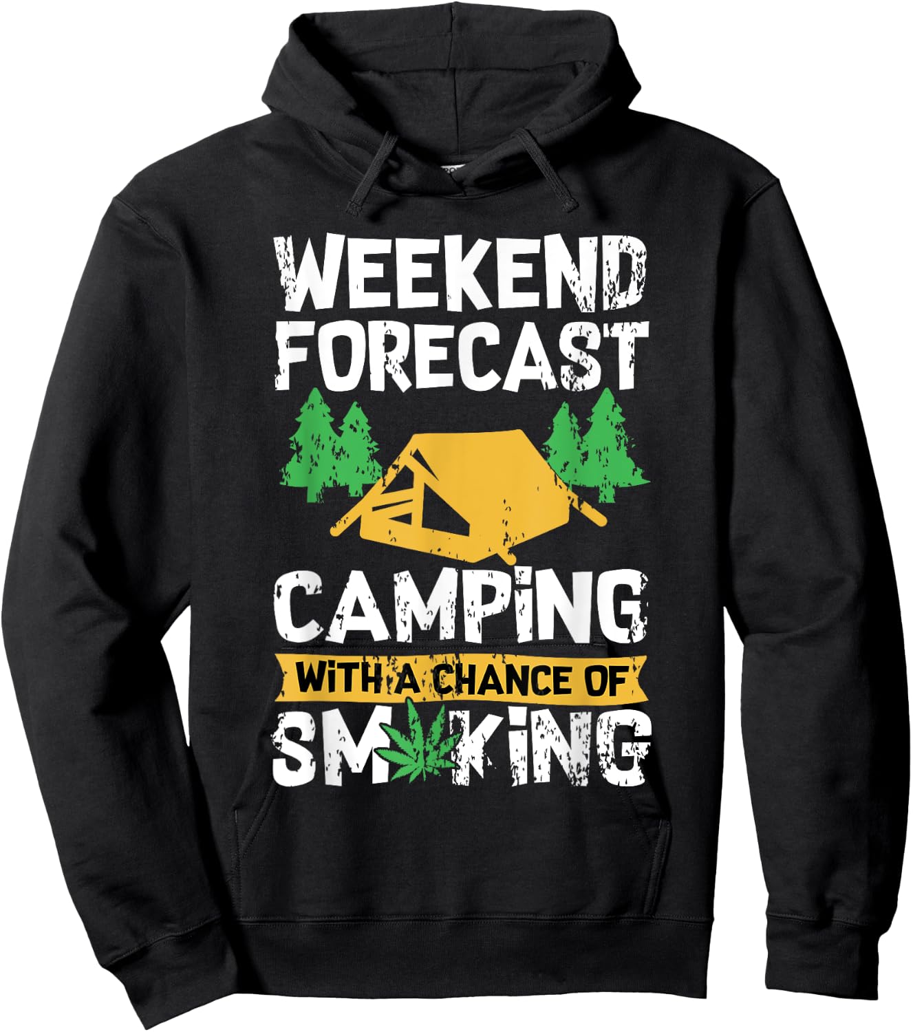 Distressed Weed Gift | Stoner Marijuana Happy Camper Hoodie - Hoodie | Black
