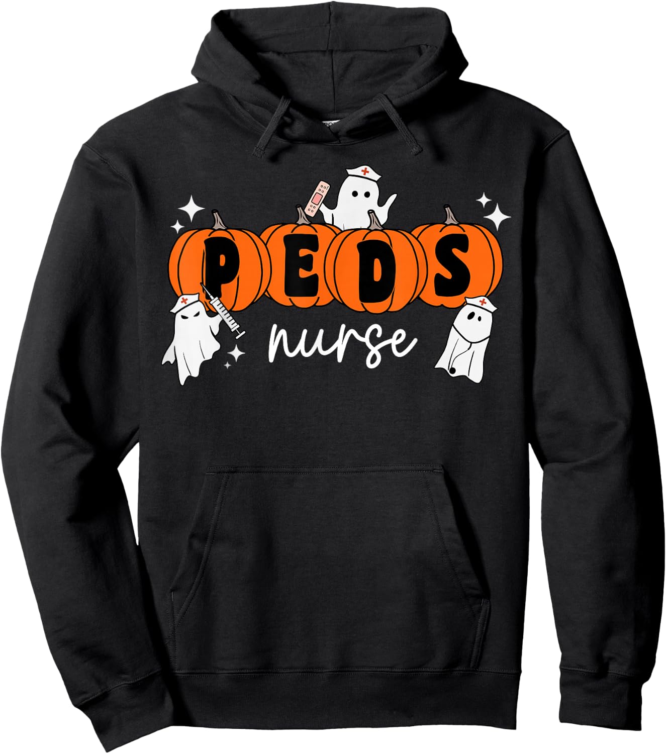 Peds Nurse Crew Ghost Pumpkin Pediatric Nurse Halloween Hoodie - Hoodie | Black