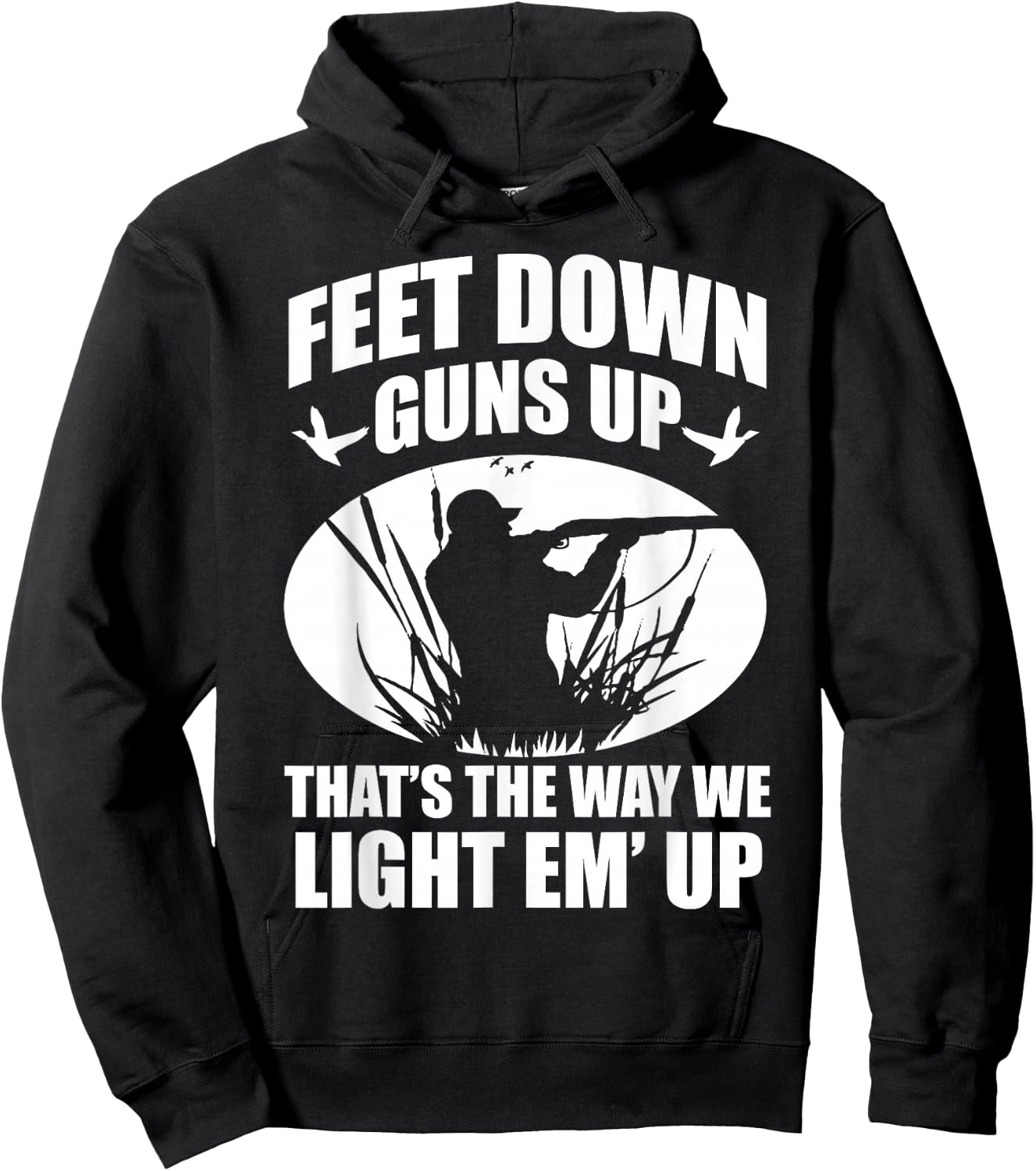 Duck Hunting Ar Men's Adults Black Small Classic Fit Modern Crew Collar Short Sleeve Funny Duck Hunting Feet Down Guns Up Hunters Gift Hoodie - Hoodie | Black