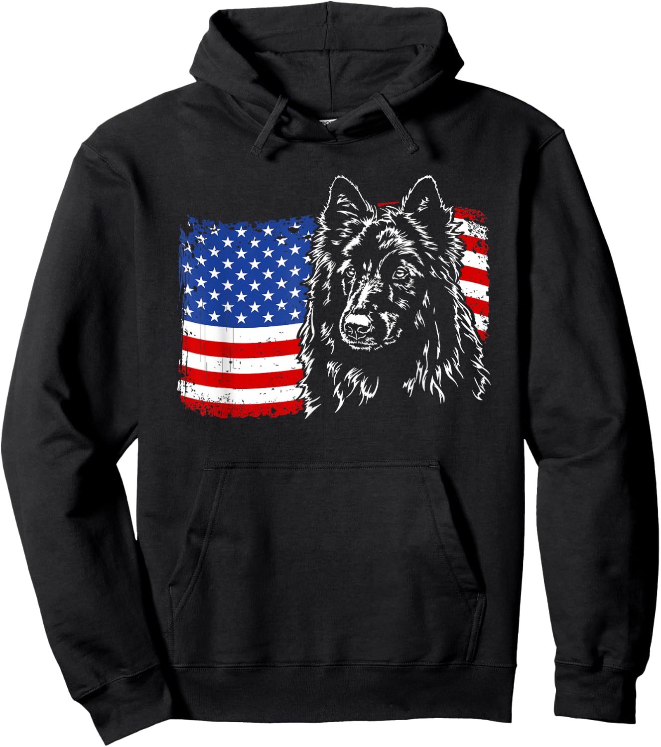 Proud Belgian Sheepdog American Flag patriotic dog gift Women Kids Men Hoodie - Hoodie | Black