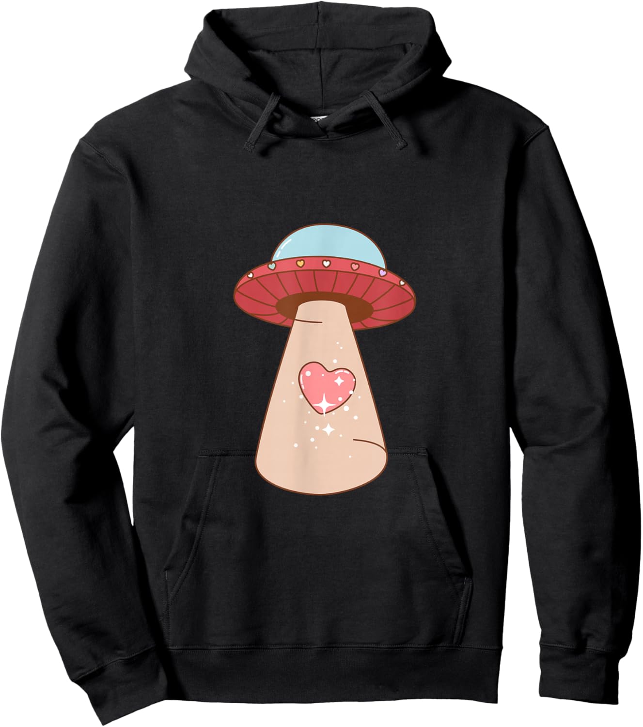 Cute UFO Heart Beam Retro Space Love Cartoon Hoodie - Hoodie | Black