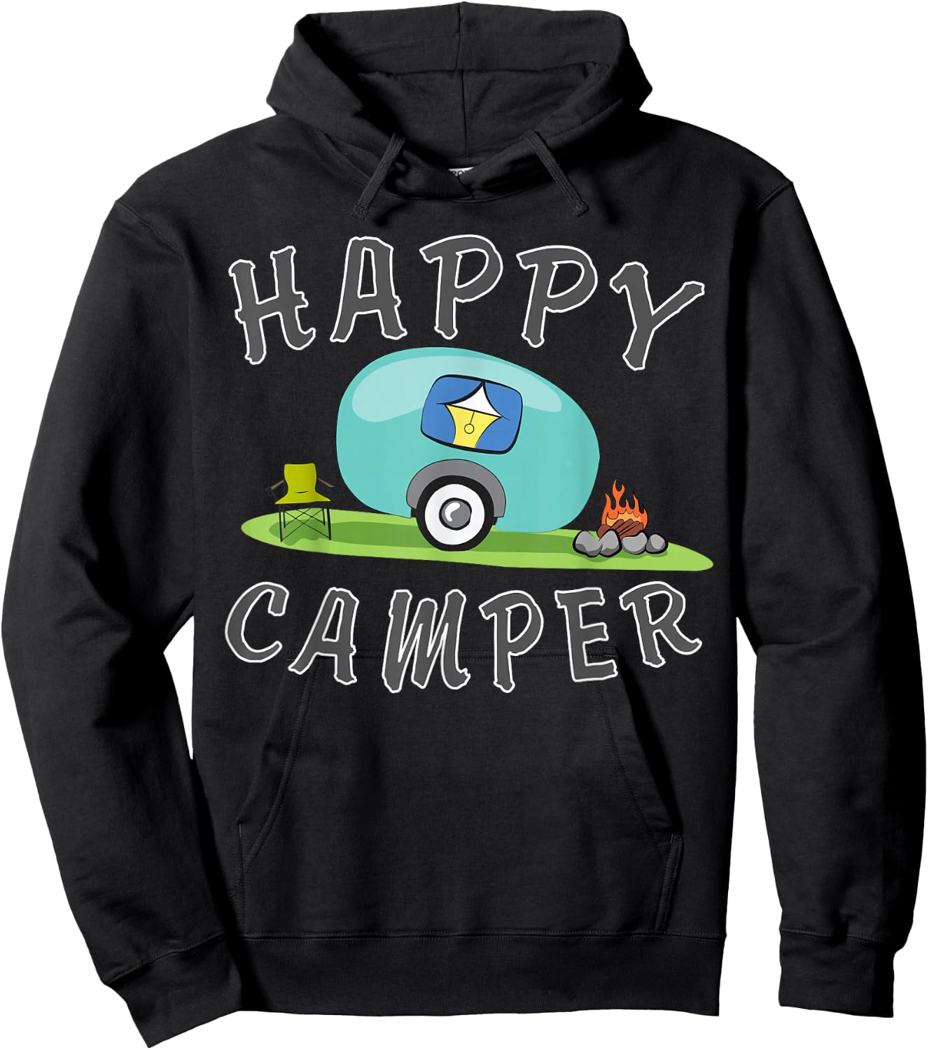 Camping - Happy Camping Trailer Camper Hoodie - Hoodie | Black