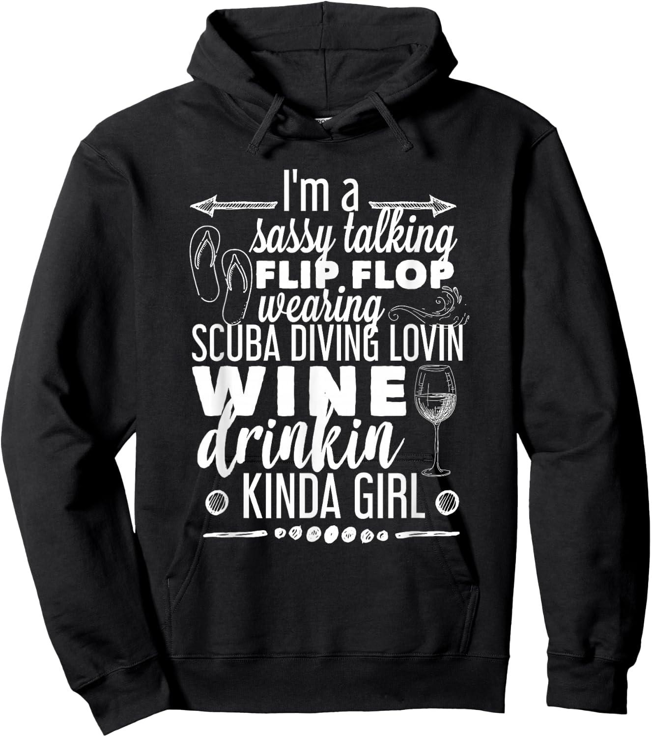 Sassy Talking Scuba Diving & Wine Drinking Girl T Shirt Hoodie - Hoodie | Black