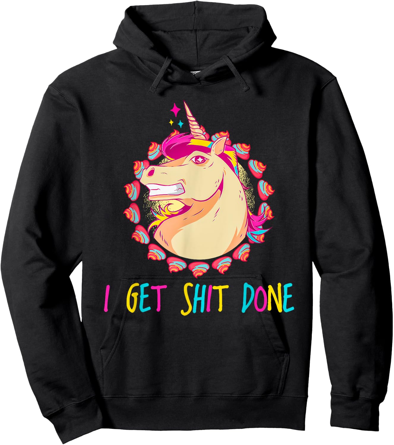 I Get Shit Done Unicorn Mullet & Rainbow Poop Gift Hoodie - Hoodie | Black