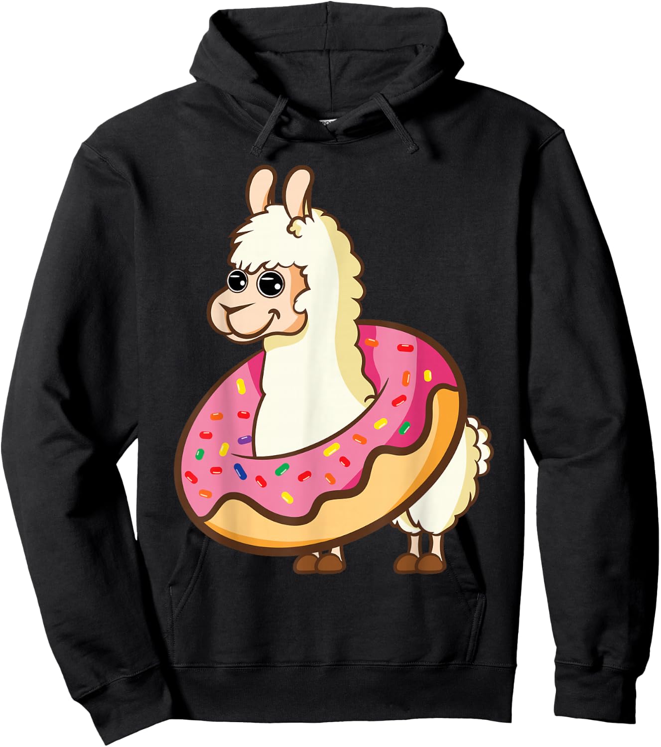 Cute And Funny Llama In A Donut Hole Hoodie - Hoodie | Black