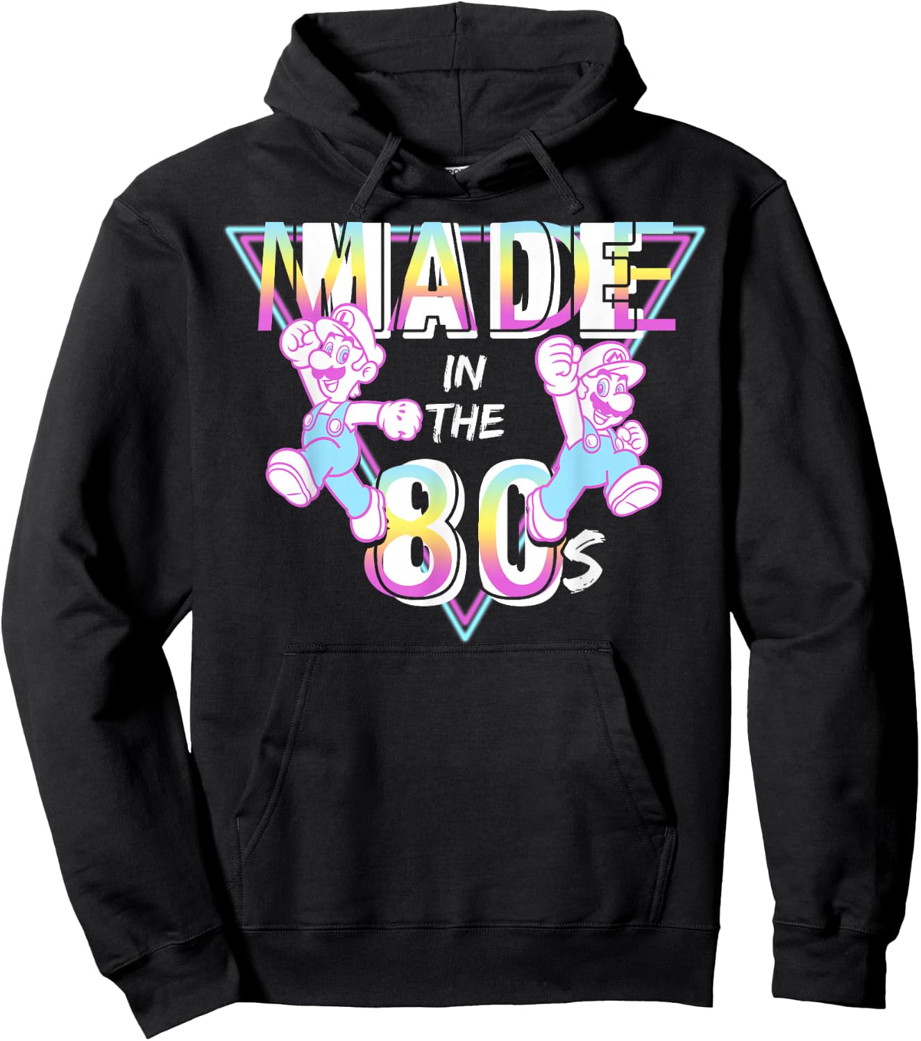 Super Mario Made in The 80s Retro Neon Graphic Hoodie - Hoodie | Black