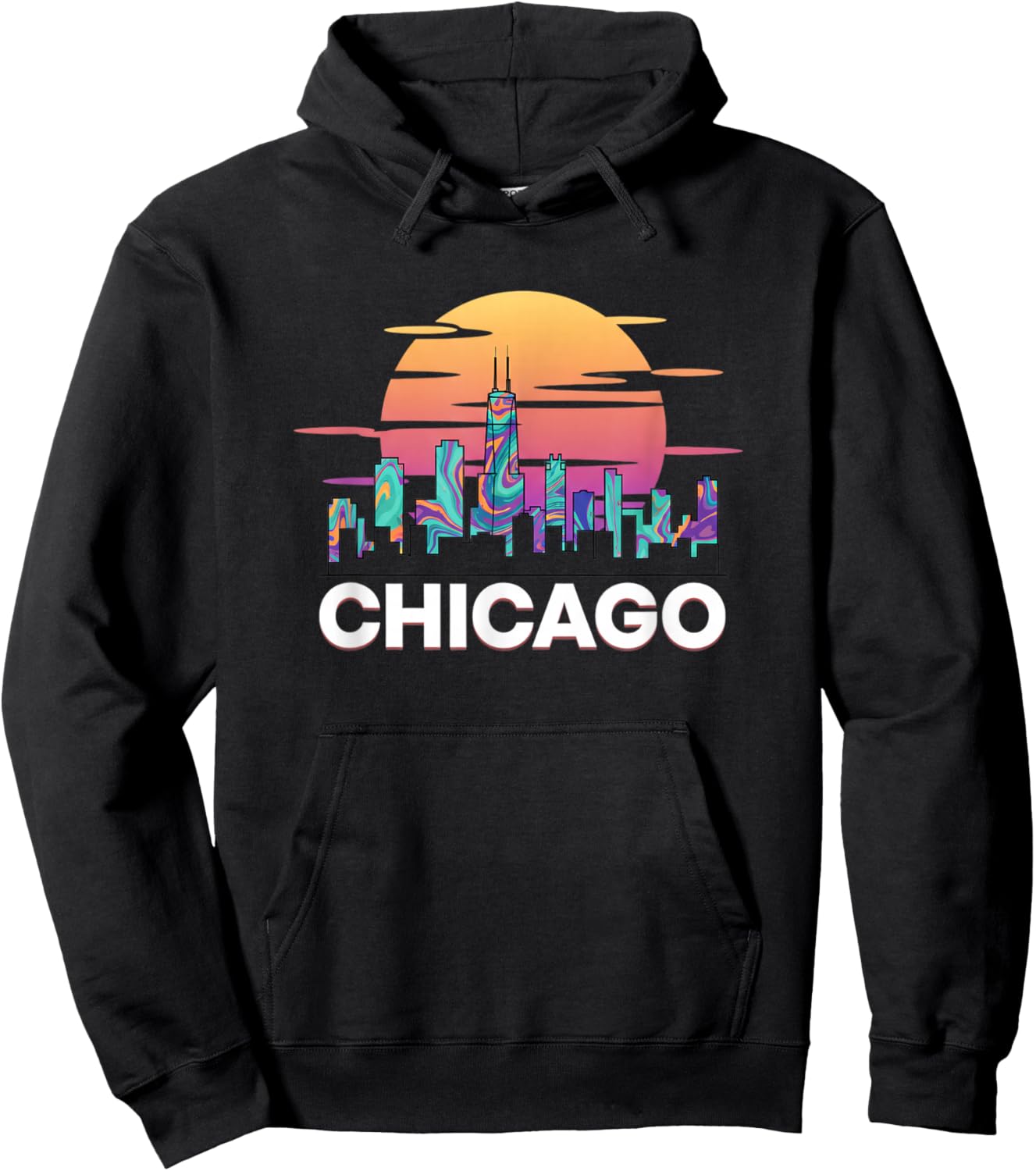 Chicago Skyline Chicago Retro Kids City Sunset Nostalgia Hoodie - Hoodie | Black