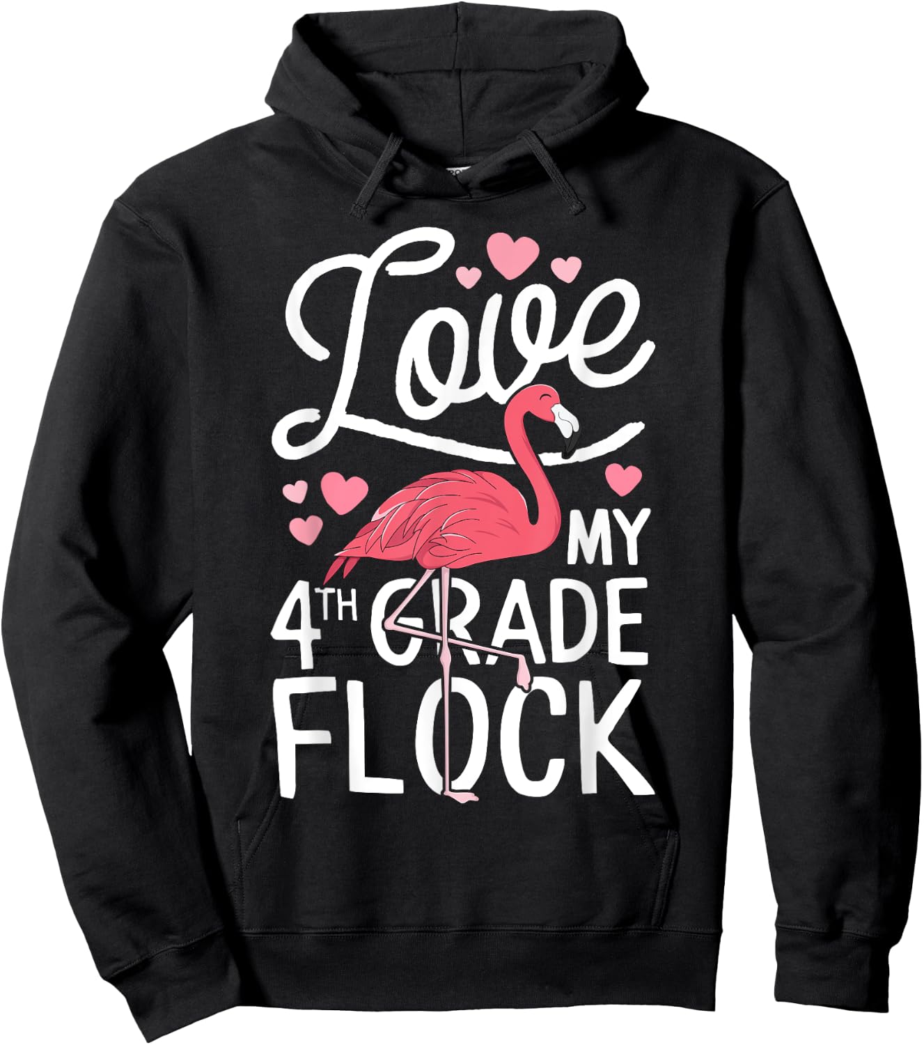 Love My 4th Grade Flock Flamingo Teacher Elementary Gift Hoodie - Hoodie | Black