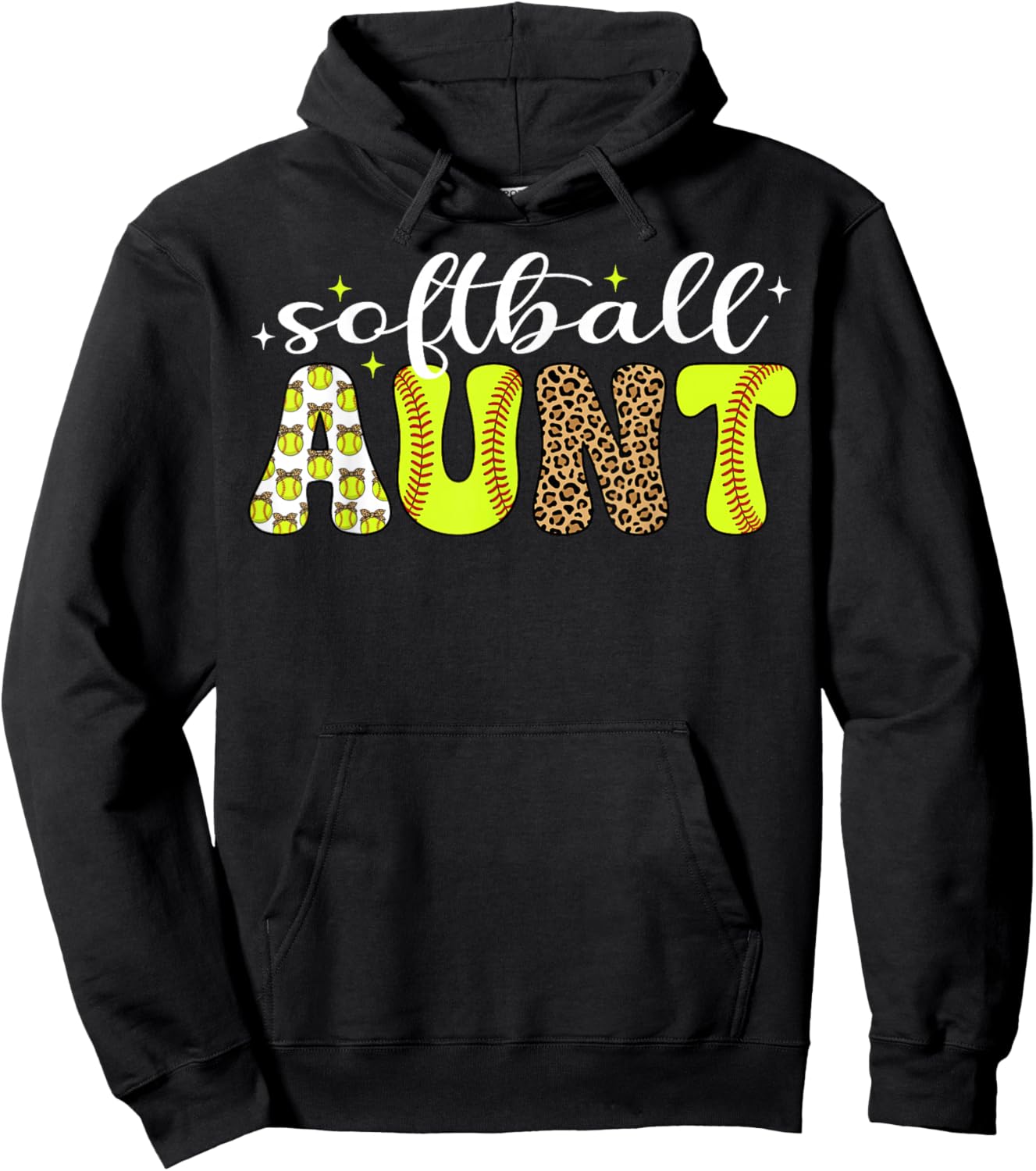Softball Aunt Leopard Coquette Bow Auntie Hoodie - Hoodie | Black