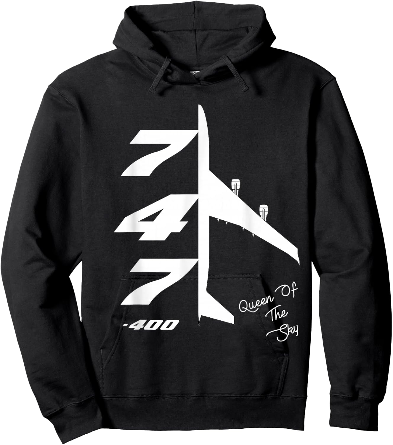 B747-400 Queen Of The Sky Jumbo Jet Airliner B744 Aircraft Hoodie - Hoodie | Black