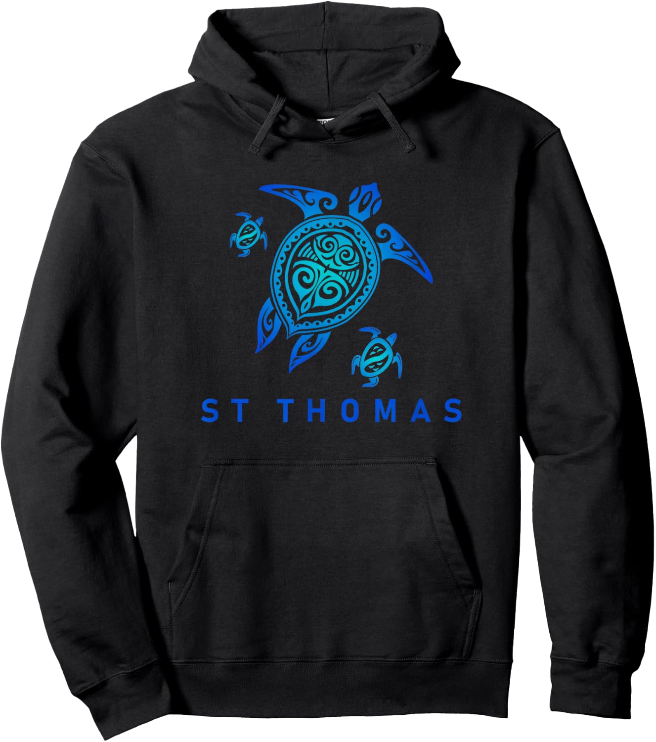 St Thomas Virgin Islands Sea Blue Tribal Turtle Hoodie - Hoodie | Black