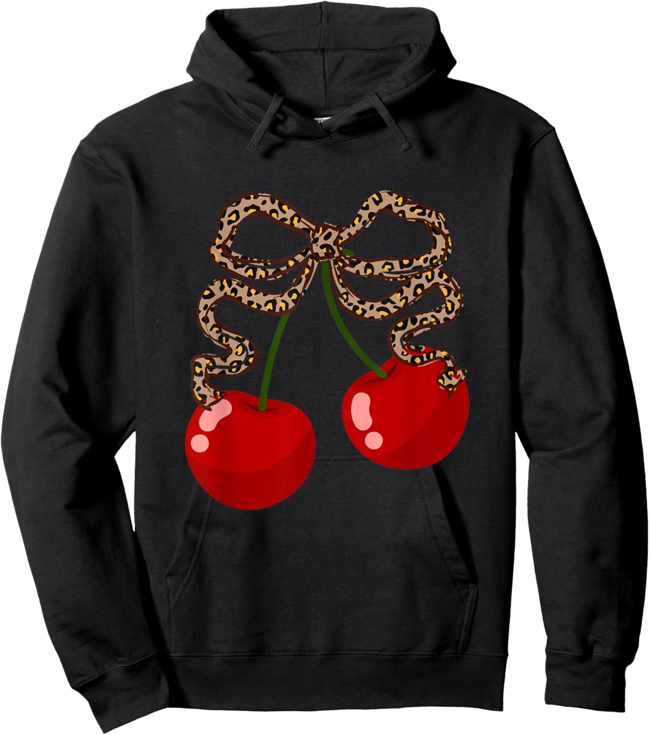 Cherries with Leopard Coquette Bow Girl Aesthetic Hoodie - Hoodie | Black