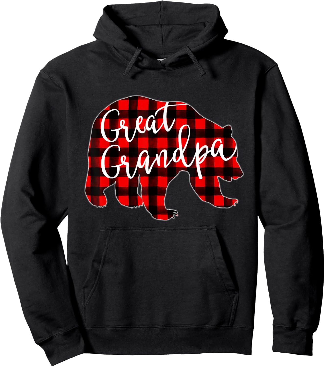 Red Plaid Great Grandpa Bear Matching Family Christmas Eve Hoodie - Hoodie | Black