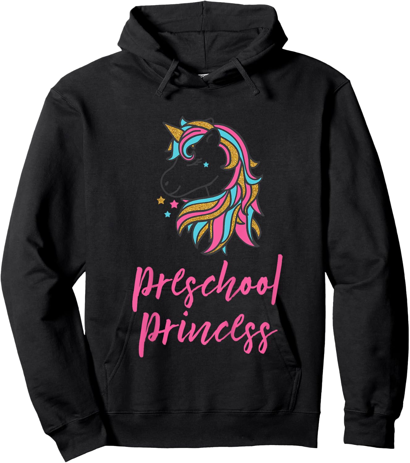 Kids Preschool Princess Unicorn Shirt for Girls, School Shirt Hoodie - Hoodie | Black