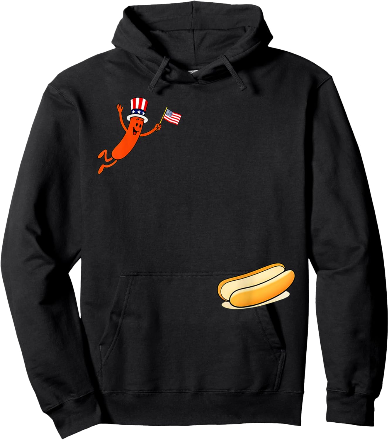 Hotdog Freedom Dive Funny Uncle Sam Hot Dog Jumping Into Bun Hoodie - Hoodie | Black