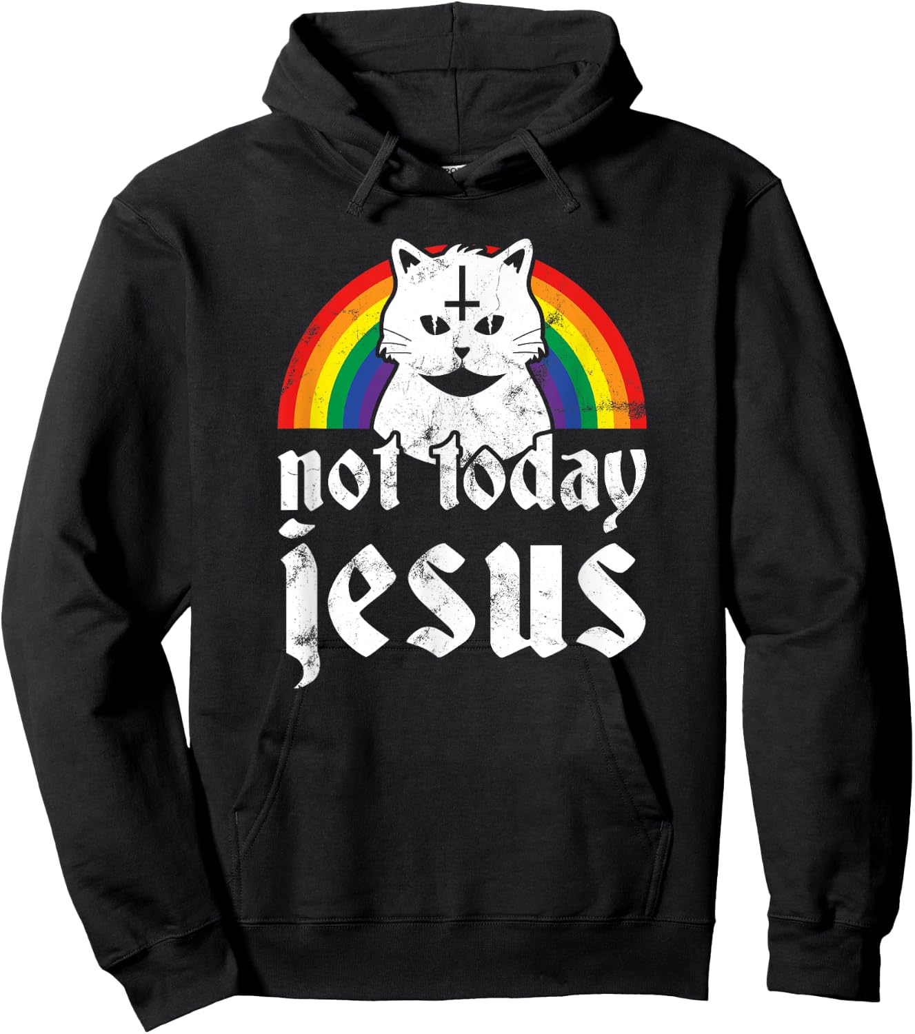 Not Today Jesus Shirt Rainbow Satanic Cat Goth Concert Gift Hoodie - Hoodie | Black