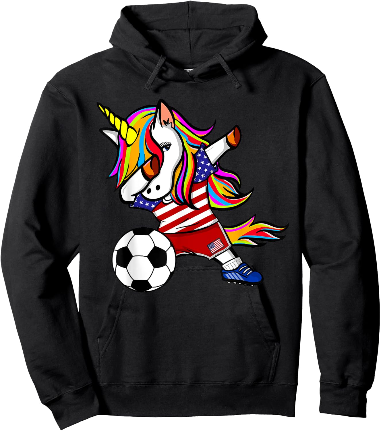 Dabbing Unicorn United States Football American Flag Soccer Hoodie - Hoodie | Black