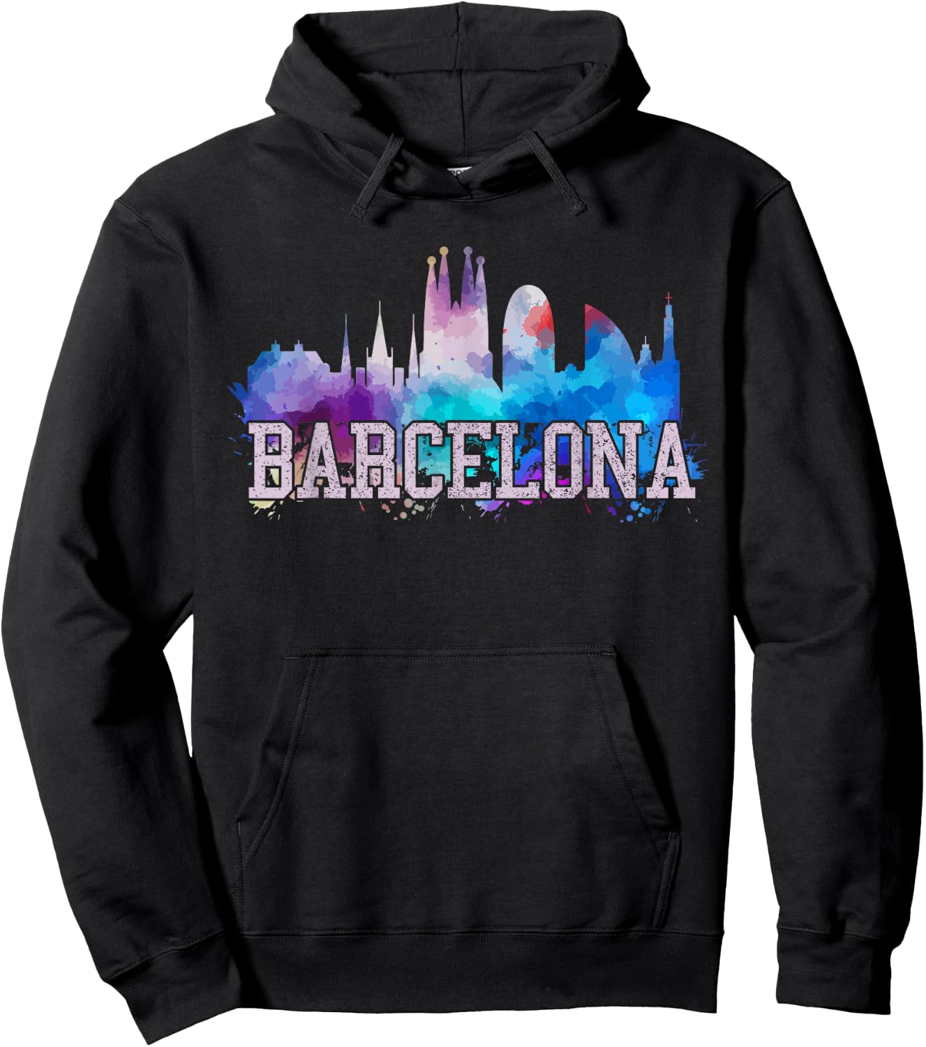 Barcelona - Skyline Watercolor Art Souvenir Gift Hoodie - Hoodie | Black