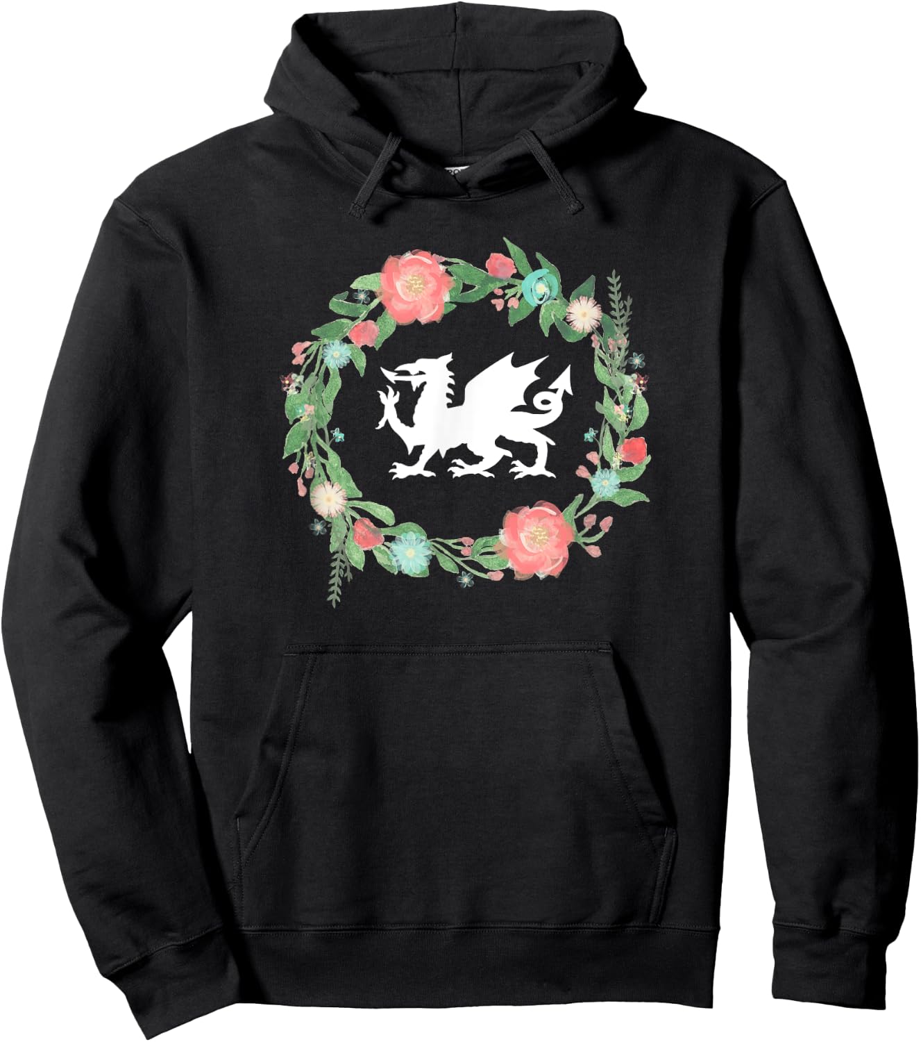 Floral Welsh Dragon - I Love Wales Cymru top Hoodie - Hoodie | Black