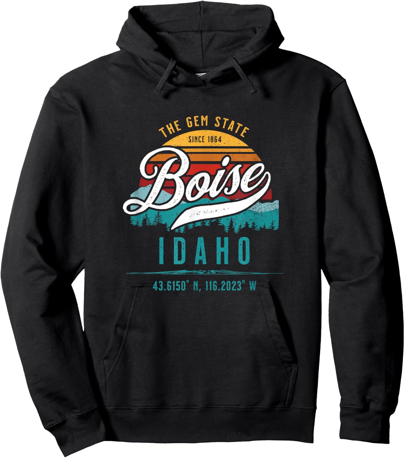 Boise Idaho ID USA Retro Sunset Novelty Souvenir Hoodie - Hoodie | Black