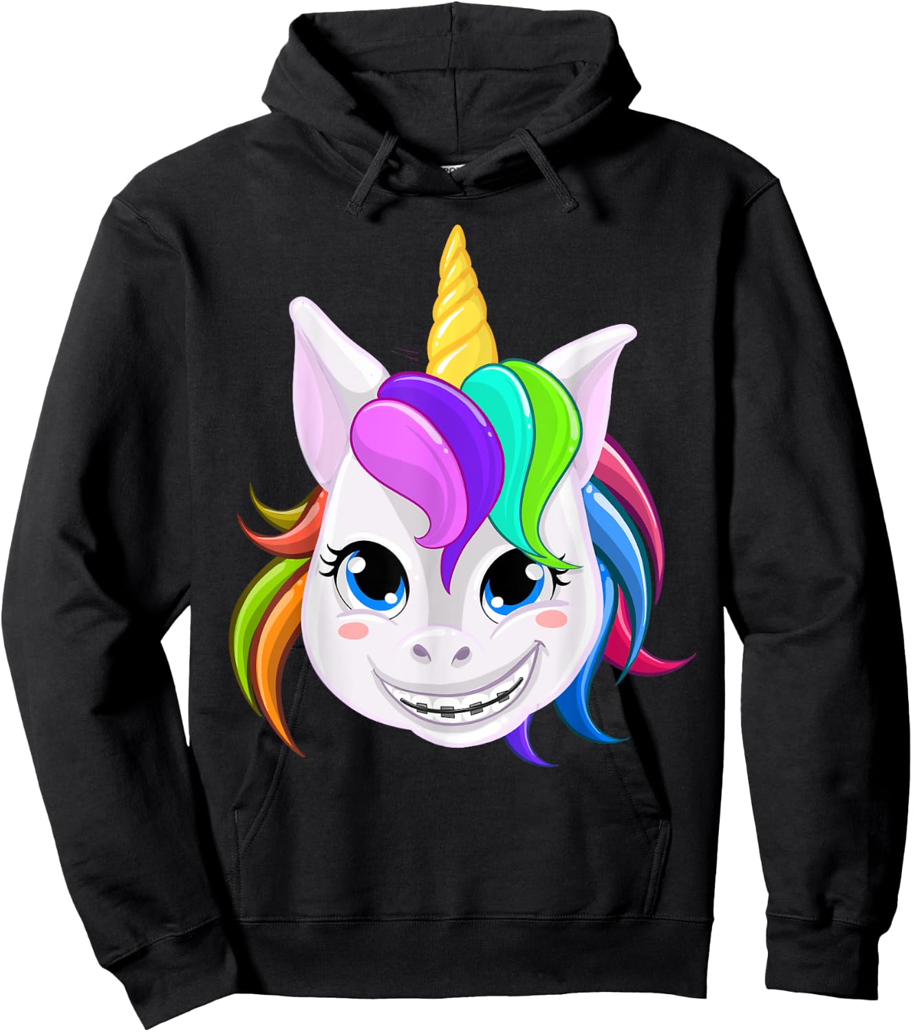 Cool Unicorn With Dental Braces Funny Horn Horse Smile Gift Hoodie - Hoodie | Black