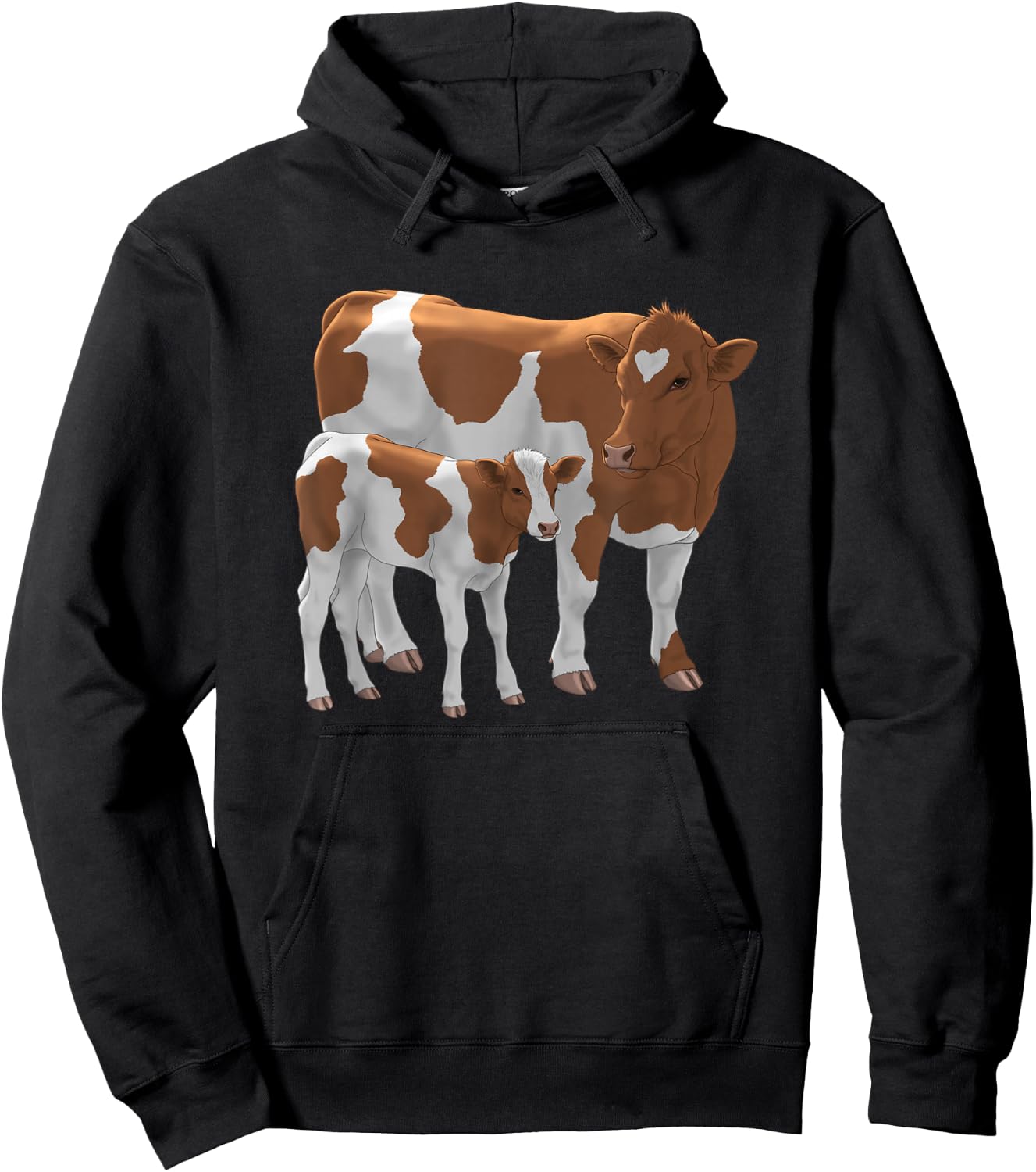 Brown & White Guernsey Cow & Cute Calf Cattle Farmer Gift Hoodie - Hoodie | Black