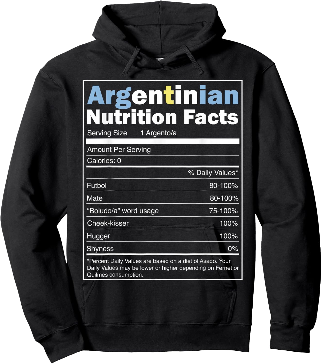Argentina Flag Design - Funny Argentinian Nutrition Facts Hoodie - Hoodie | Black