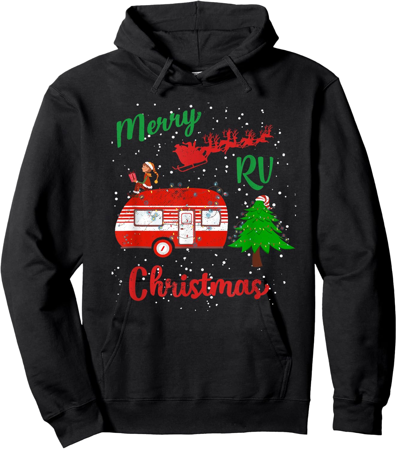 Merry RV Christmas Camping Santa Claus Distressed Hoodie - Hoodie | Black