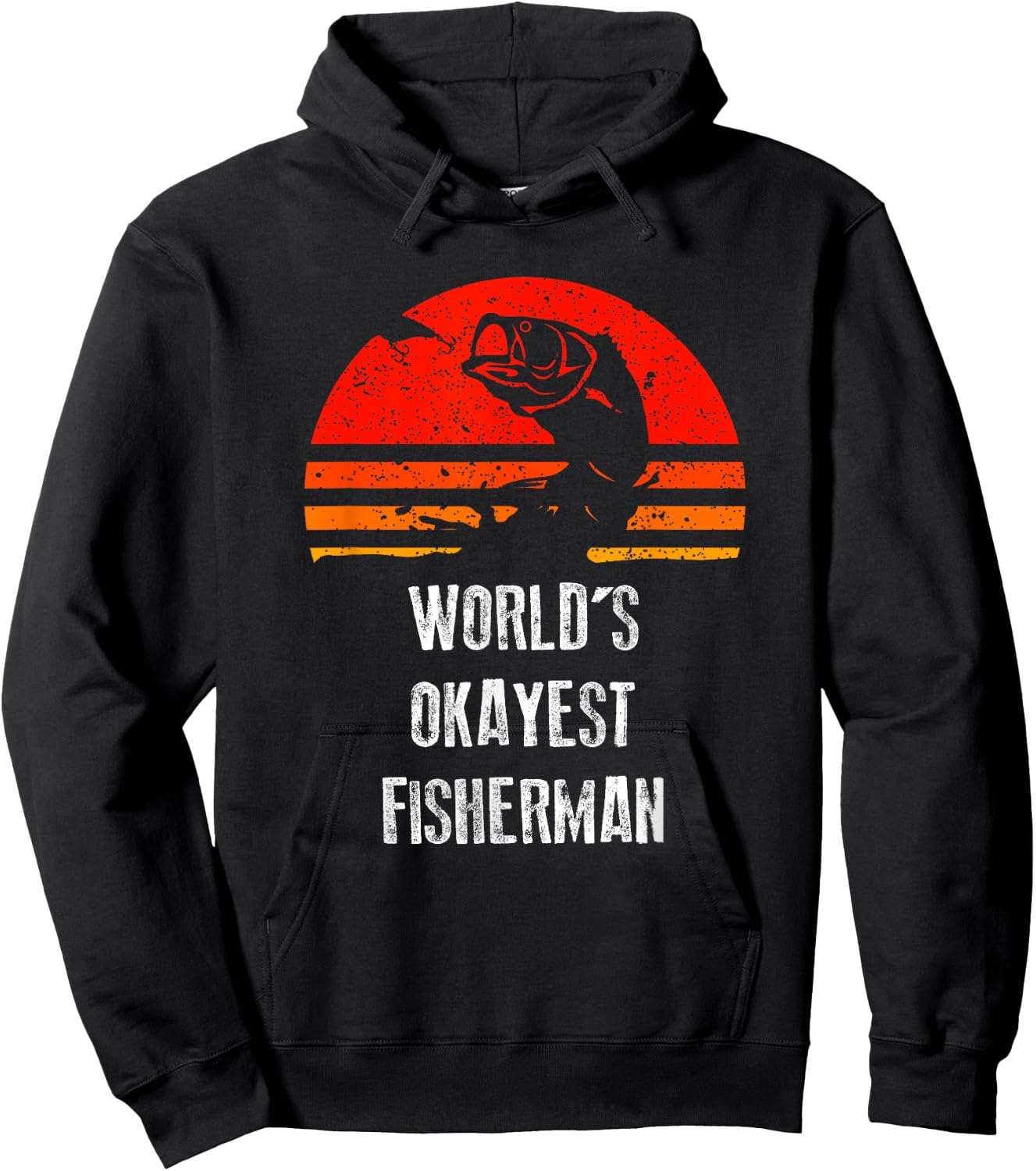 Retro Fishing Worlds Okayest Fisherman Vintage Gift Hoodie - Hoodie | Black