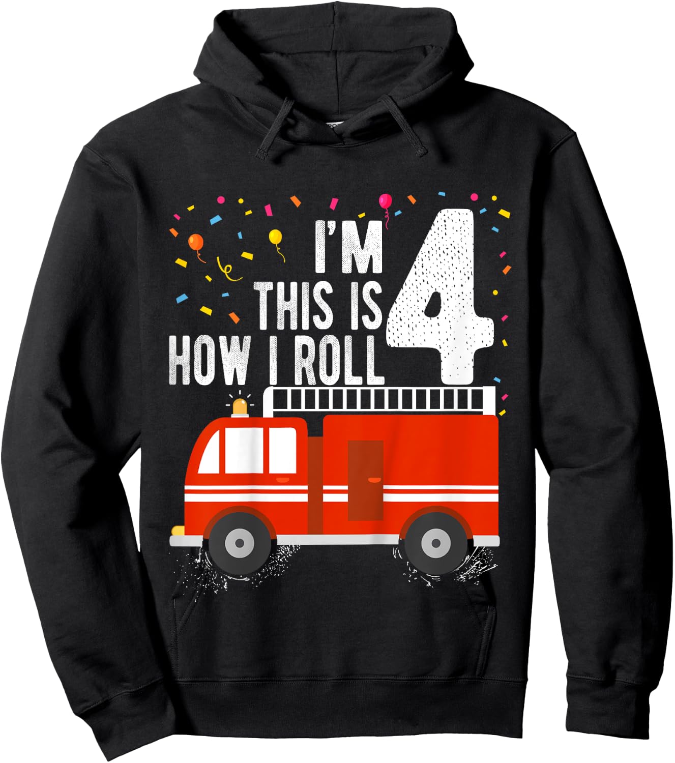 Kids Fire Truck 4th Birthday Boy 4 Year Old Firefighter Hoodie - Hoodie | Black