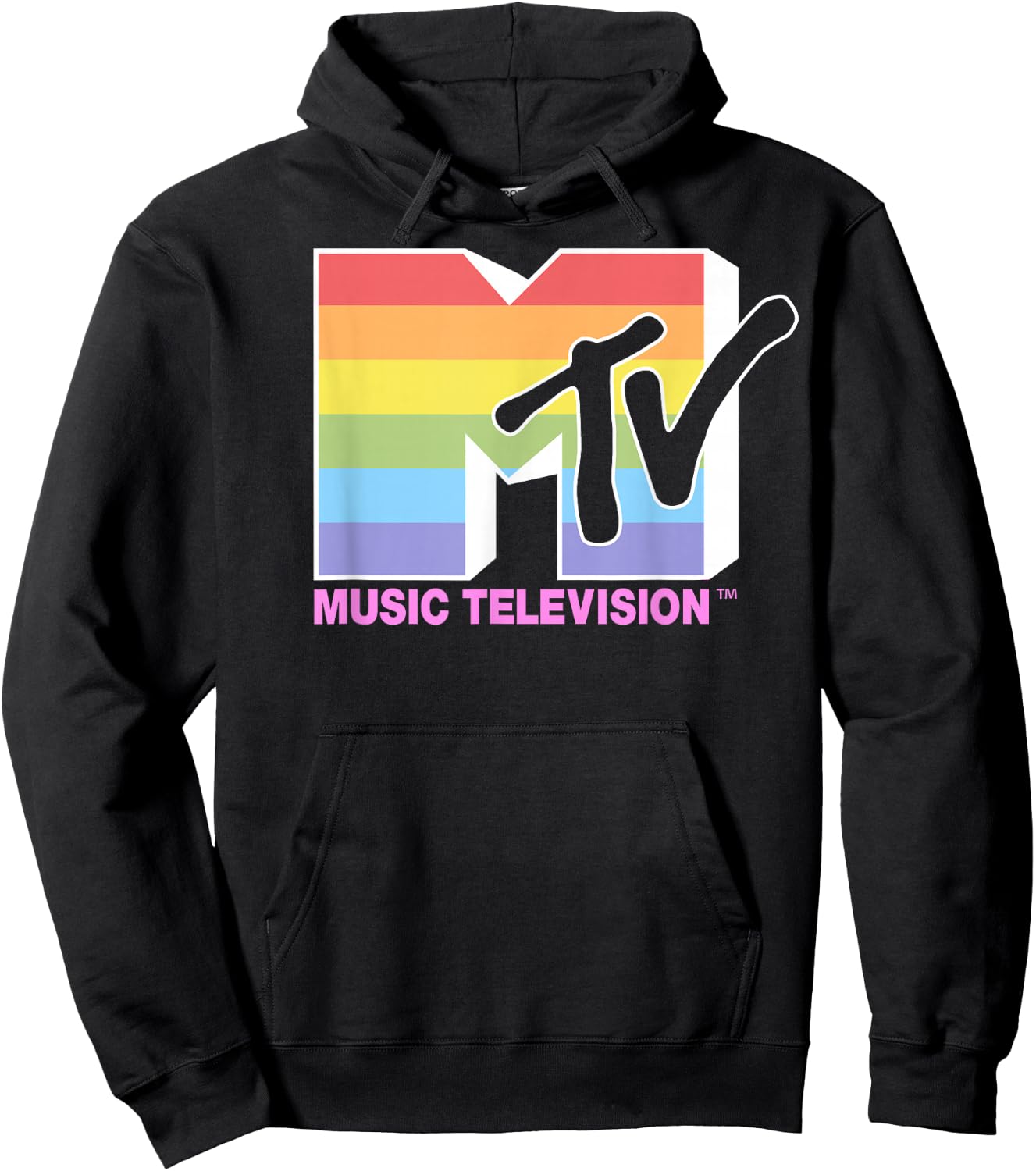 MTV Music Television Rainbow Pride Logo Fill Hoodie - Hoodie | Black
