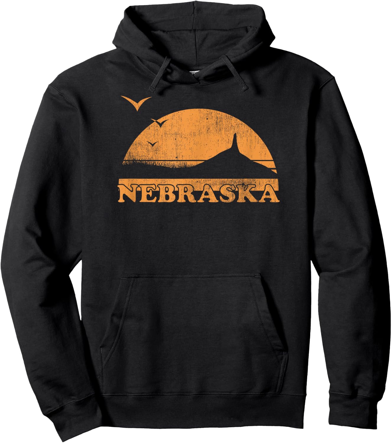 Vintage Nebraska 70s 80s Sunrise - NE Distressed Hoodie - Hoodie | Black