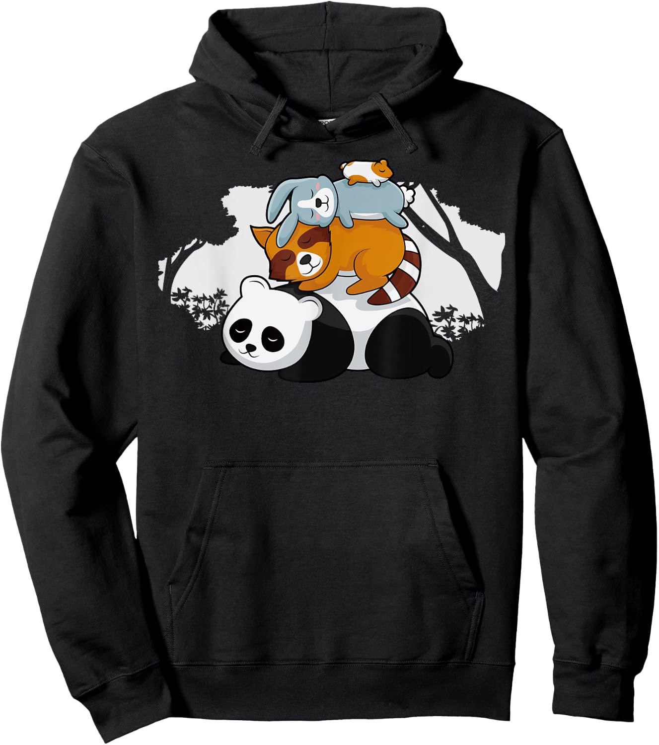 Panda Raccoon Rabbit Hamster Cute Sleeping Animals Pyramid Hoodie - Hoodie | Black