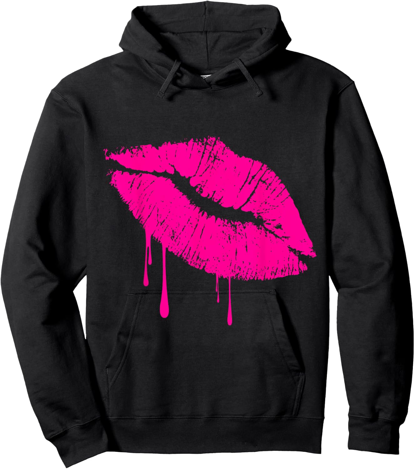Hot Pink Lips Kiss 80s Lipstick Party Drip 1981 Hoodie - Hoodie | Black