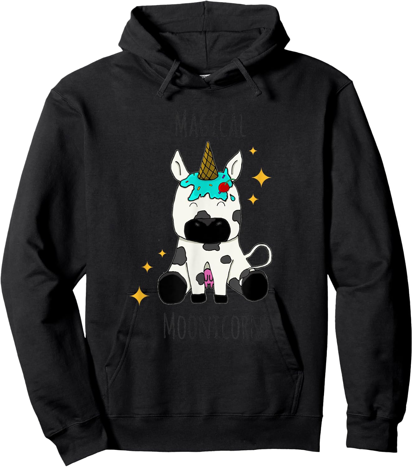 Funny Cow Magical Moonicorn for kids and adults Hoodie - Hoodie | Black
