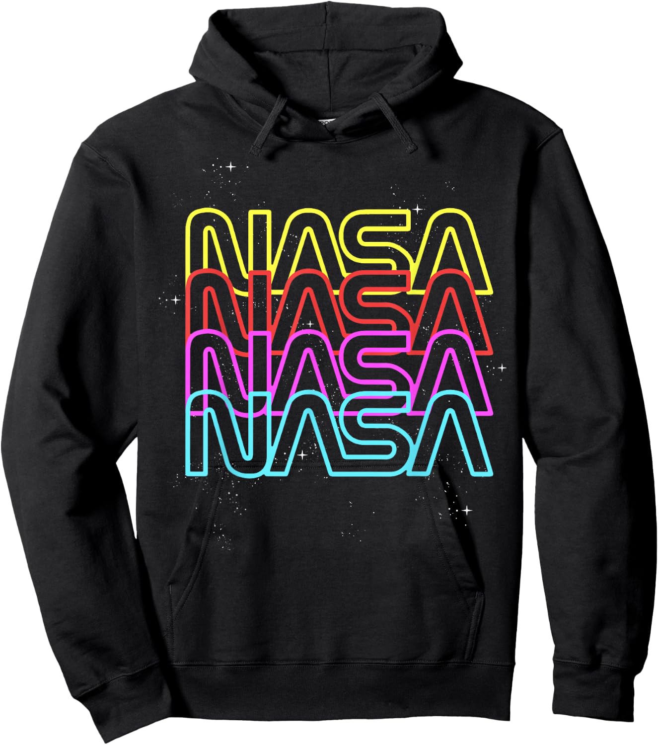 NASA Neon Rainbow Repeat Text Logo Hoodie - Hoodie | Black