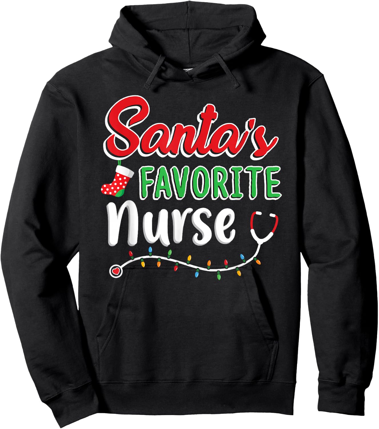 Santa's Favorite Nurse T Shirt Cute Merry Xmas Party Crew Hoodie - Hoodie | Black