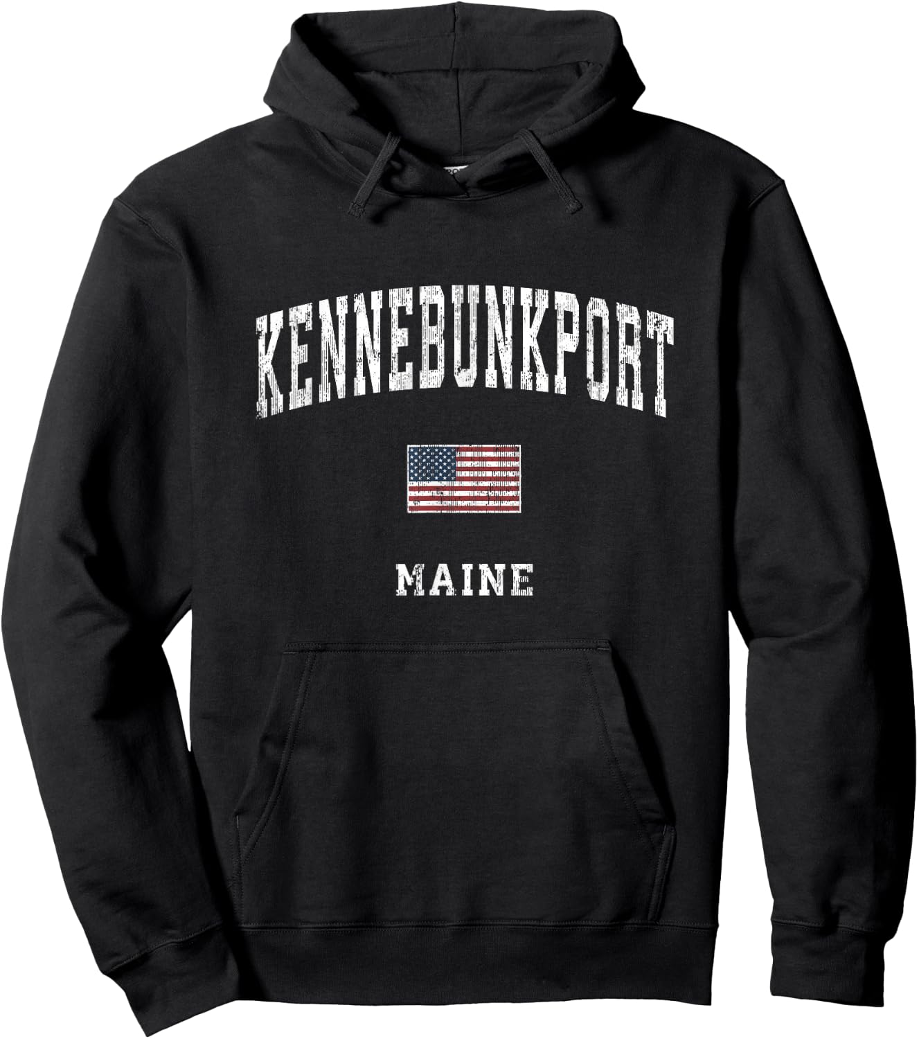 Kennebunkport Maine ME Vintage American Flag Sports Design Women Kids Men Hoodie - Hoodie | Black
